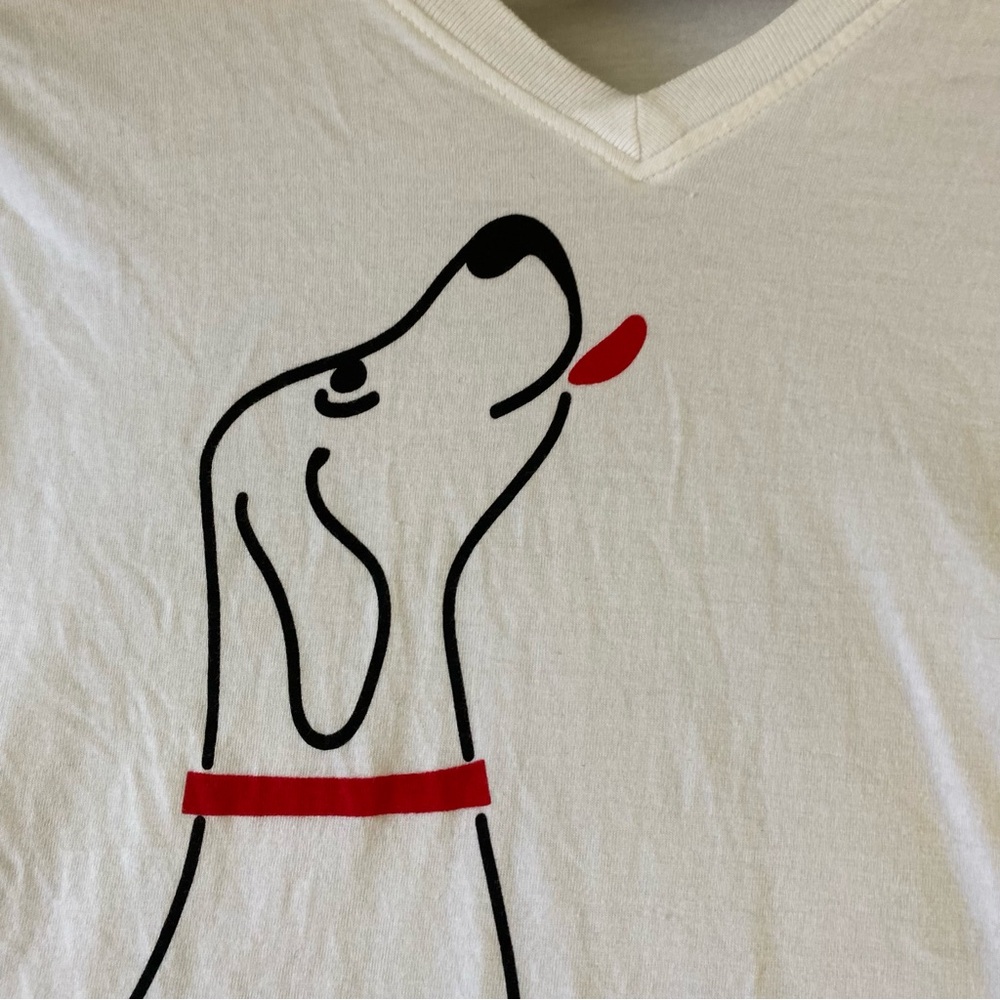 Marushka Tee White Dog V Neck Long Sleeve Hand Printed Artsy Coastal Women's S - Picture 3 of 11